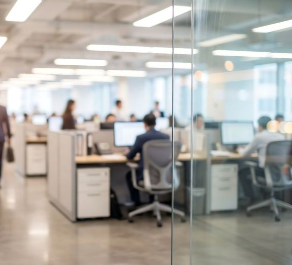 Office space with people working on a LAN