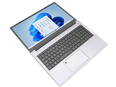 Stonebook Pro-R Laptop From Converge. Open lying Flat.