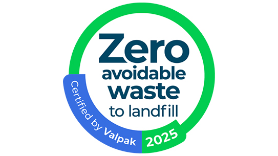 A logo with the words Zero waste to landfill - Cerified by Valpak 2024