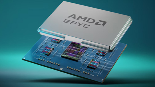 Image of AMD Ryzen™ 9000X Series processor with a persons face in the background looking to the right