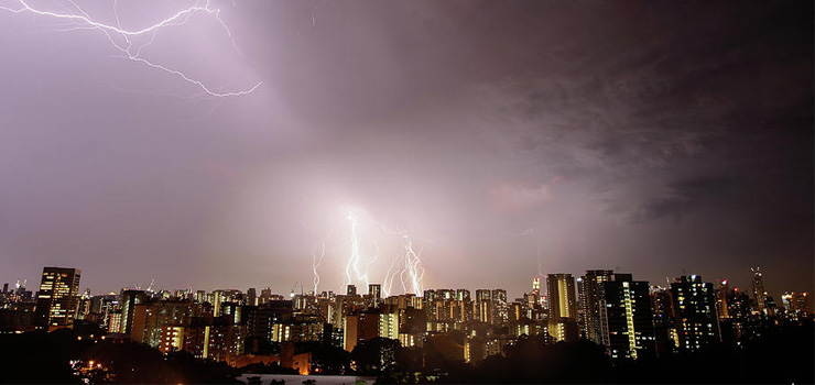 A storm over a city skyline