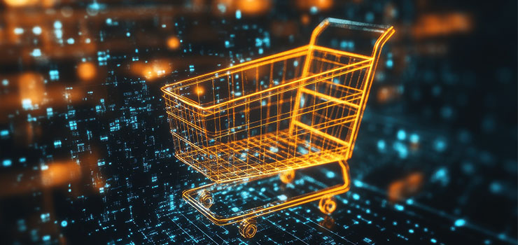 A digital trolley symbolising online purchasing