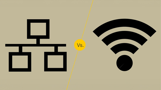 A wired and wireless network connection logo